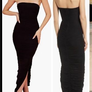 HOUSE OF CB. Black Sofia dress / strapless ruched gown